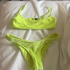 Neon yellow velvet triangl bikini set
